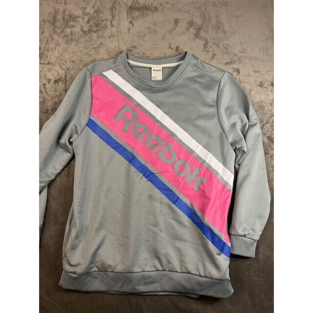 Vintage Reebok Logo workout shirt long sleeve pink blue Size large 1980’s